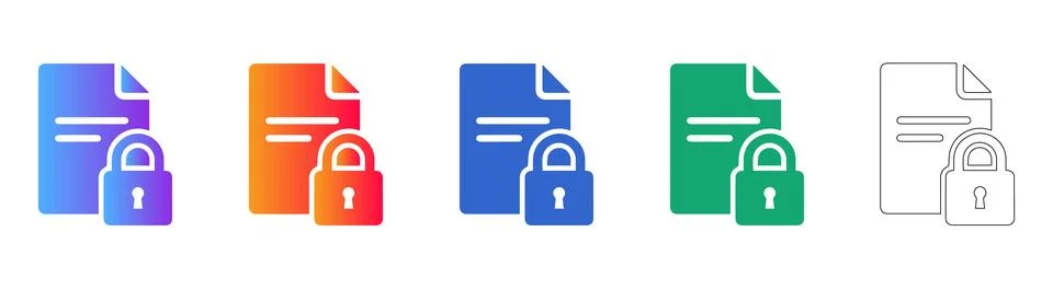 Document Security Lock Icon Set Illustration