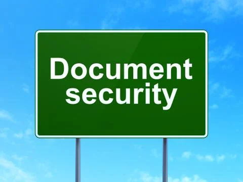 Document Security on road sign background Illustrazione stock