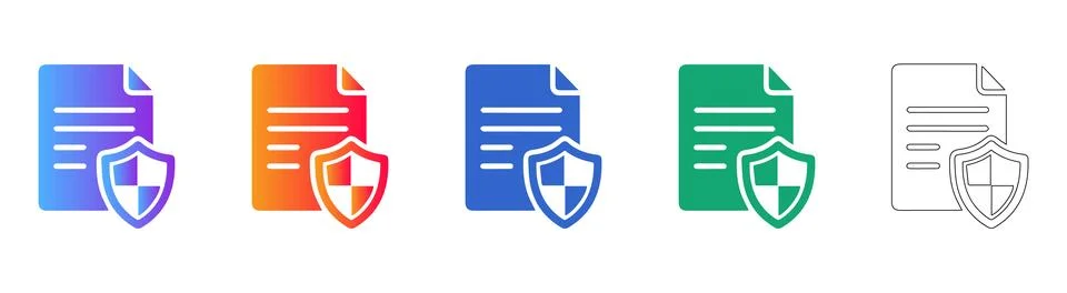 Document Security Shield Icon Set Stock Illustration