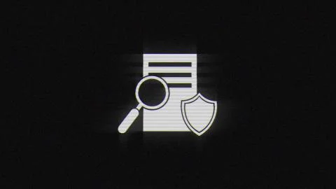 Document security shield sign in glitch effect mp4 video Stock Illustration