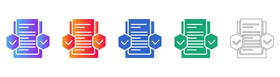 Document Security Verification Icon Set Stock Illustration
