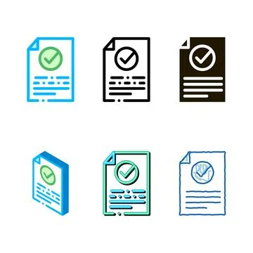 Document series text file with approved mark vector icon Stock Illustration