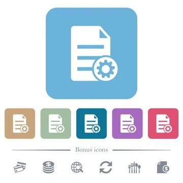 Document settings flat icons on color rounded square backgrounds Stock Illustration