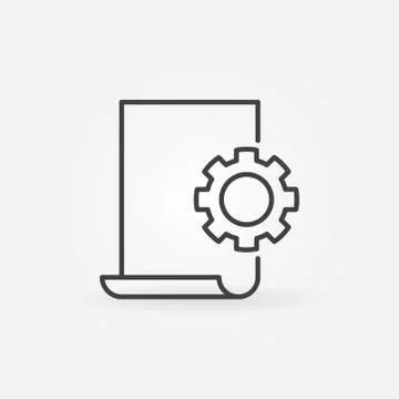 Document settings line icon - vector Document with Cog sign イラスト素材