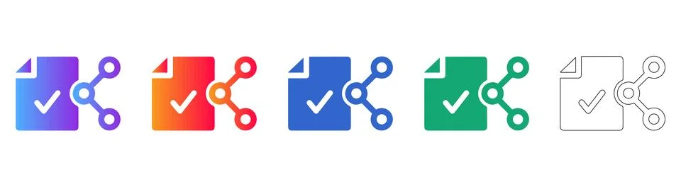 Document Sharing Approval Icons Set Stock Illustration