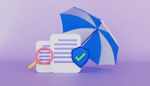 Document with shield and check mark and umbrella, Finance and medical service Stock Illustration
