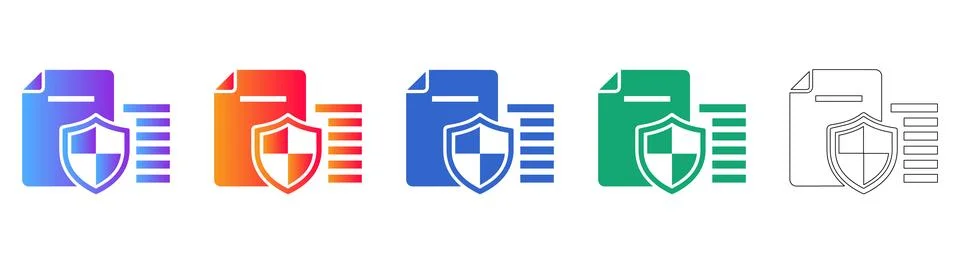 Document Shield Verification Icons 스톡 일러스트