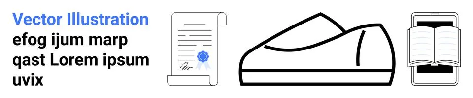 Document, Shoe, Mobile Phone with Open Book Interfaces for Various Digital .. Stock Illustration