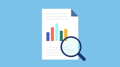 Document showing bar chart, data analysis 2d Animation with Alpha Matte Stock Footage 335917775