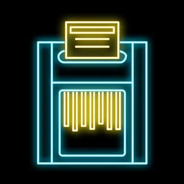 Document shredder neon sign illuminating data destruction Stock Illustration