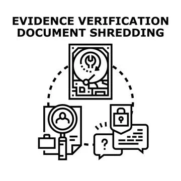 Document shredding process for evidence verification concepts Stock Illustration
