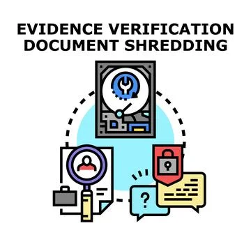 Document shredding process for evidence verification concepts Illustrazione stock