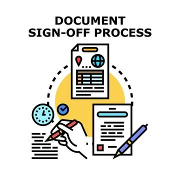 Document sign off process concept vector icon Stock Illustration