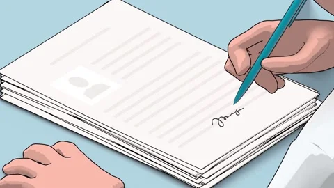 Document signature. motion graphics in cartoon style Stock Footage 231549828