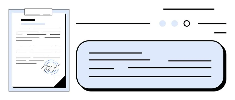Document Signed and Sent Online with Digital Signature and Chat Stock Illustration