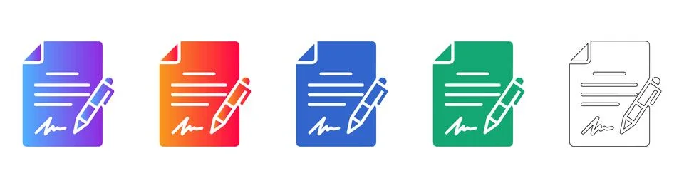 Document Signing and Contract Pen Icon Set Stock Illustration