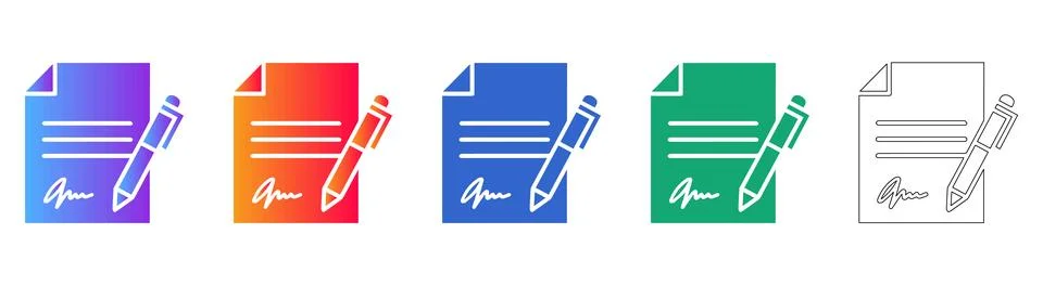 Document Signing Icon Set for Contracts and Agreements 库存插图
