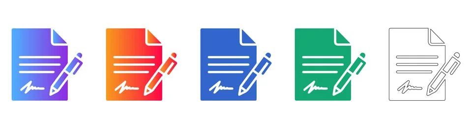 Document Signing Icons in Gradient and Outline 스톡 일러스트