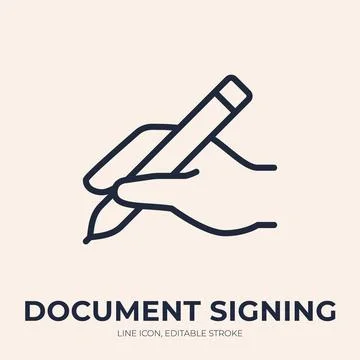 Document signing line icon. Handwritten approval linear vector illustration Illustrazione stock