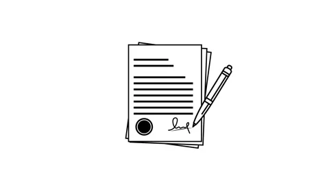 Document signing outline icon animation with pen, line motion, and checkmark. Stock Footage 319351499