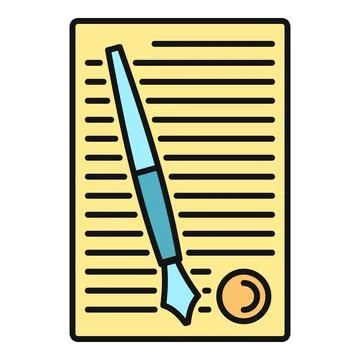 Document signing with pen and seal icon Stock Illustration