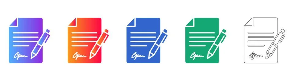 Document Signing with Pen Icon Set 库存插图