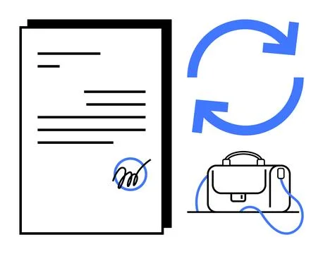 Document Signing Process with Arrows and Briefcase Highlighting Business Co.. Stock Illustration
