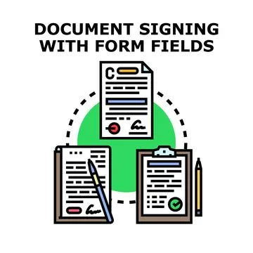 Document signing process icon concept with contracts Stock Illustration