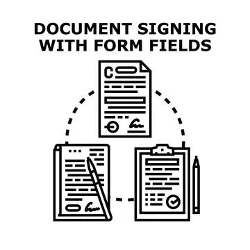 Document signing process icon concept with contracts Ilustración de archivo