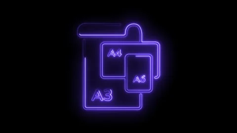 Document sizes a3 a4 a5 concept in neon style glowing outline shapes on bla.. Stock Footage 345996925