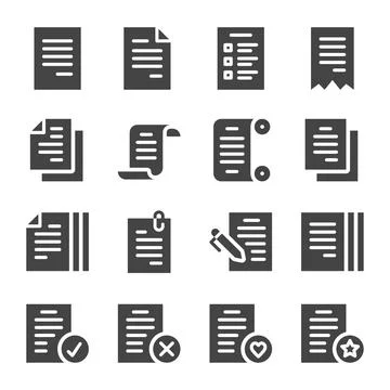 Document solid icon set Stock Illustration