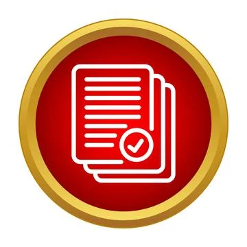 Document stack checkmark icon on red button Stock Illustration