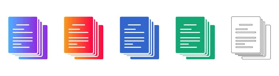 Document Stack Icon Set in Various Styles Illustrazione stock