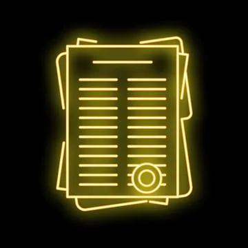 Document stack neon glowing yellow icon Stock Illustration