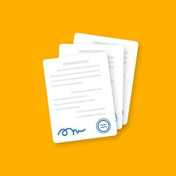 Document with stamp and text icon in flat style. White papers vector illust.. 스톡 일러스트