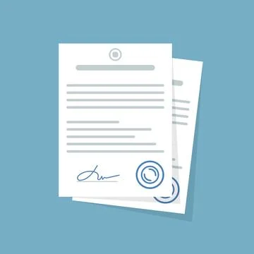 Document with stamp and text icon in flat style. White papers vector illust.. イラスト素材