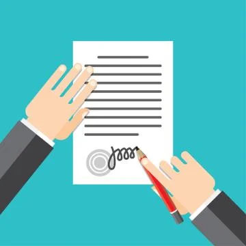 Document stamped handle puts his signature Stock Illustration