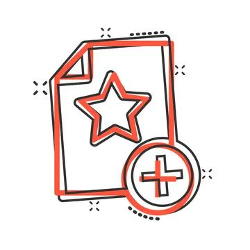 Document with star icon in comic style. Wish list cartoon vector illustration Illustrazione stock