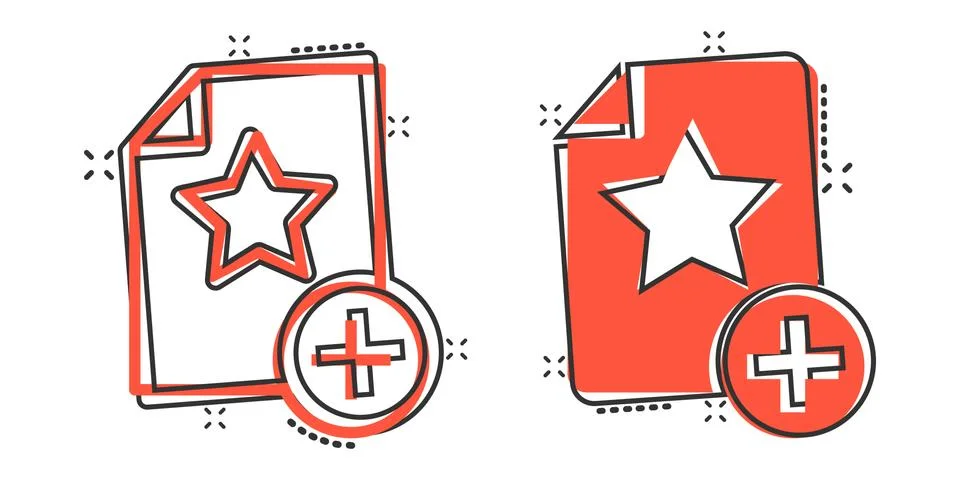 Document with star icon in comic style. Wish list cartoon vector illustration 库存插图