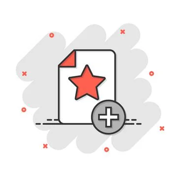 Document with star icon in comic style. Wish list cartoon vector illustration 库存插图