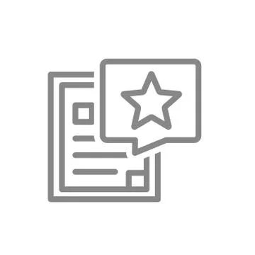 Document with star in speech bubble line icon. Positive feedback, approvement Stock Illustration