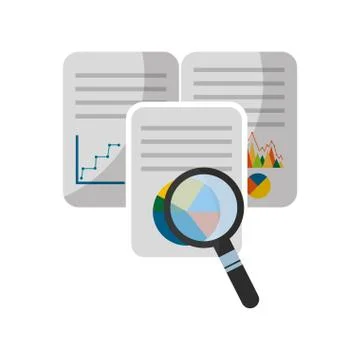 Document with statistics graphic and magnifying glass Illustrazione stock