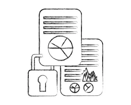 Document with statistics graphic and padlock Stock Illustration