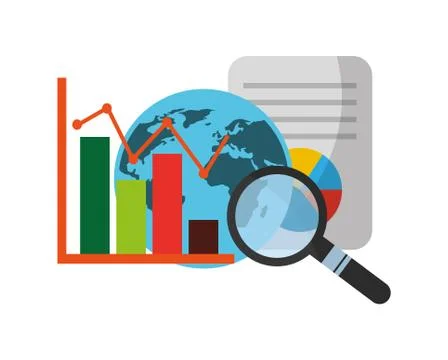 Document with statistics graphic and set icons Stock Illustration