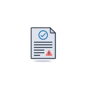Document status icon with checkmark and warning for verification results Illustrazione stock