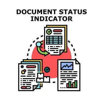 Document status indicator tracking business process workflow Stock Illustration