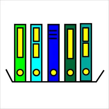 Document Storage Shelves with set of colored ring binders on white background Stock Illustration