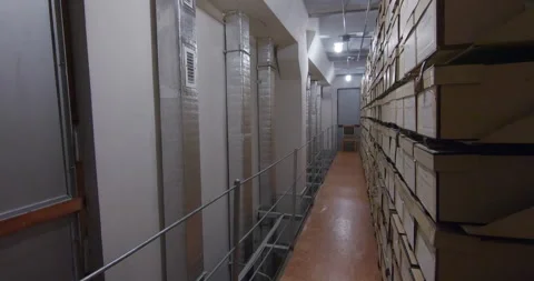 Document storage. Shelving units with folders and boxes Stock Footage 344888259
