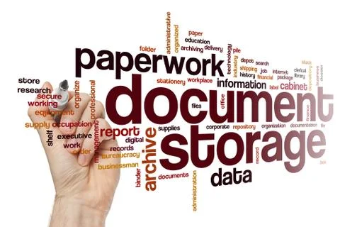 Document storage word cloud concept Foto stock
