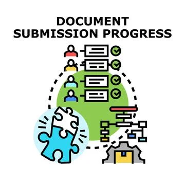 Document submission progress tracking workflow solution Stock Illustration